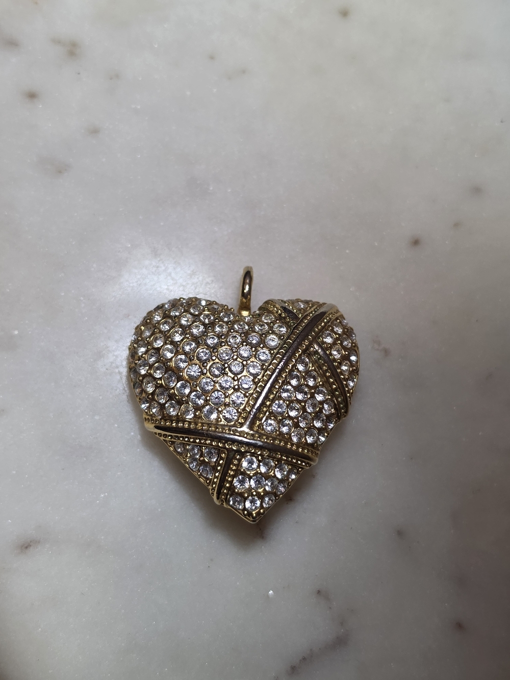 Vintage Garnay Gold-Tone Clear Pavé Crystal Heart 1.5" Brooch Pendant